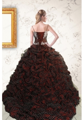 Fashionable Spaghetti Straps Burgundy Sweet 15 Dresses with Appliques and Pick Ups