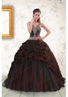 Fashionable Spaghetti Straps Burgundy Sweet 15 Dresses with Appliques and Pick Ups