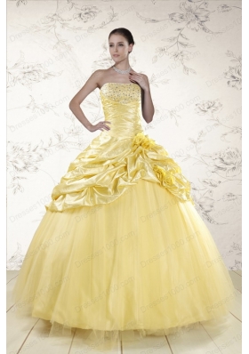 Fashionable Yellow Sweetheart Ball Gown Quinceanera Dresses for 2015