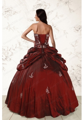 Most Popular Appliques 2015 Wine Red quinceanera gowns with Lace Up