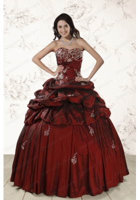 Most Popular Appliques 2015 Wine Red quinceanera gowns with Lace Up