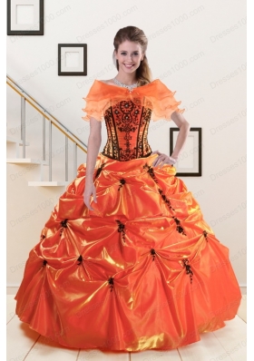Most Popular Orange Red and Black quinceanera gowns with Appliques