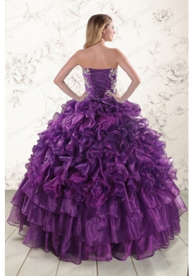 Most Popular Purple Strapless 2015 Quinceanera Gowns with Appliques