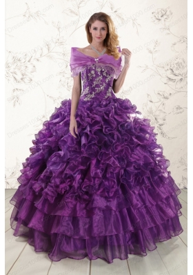 Most Popular Purple Strapless 2015 Quinceanera Gowns with Appliques