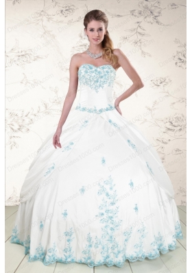 Most Popular Strapless Appliques 2015 quinceanera gowns in White