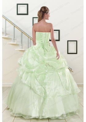 Most Popular Strapless Yellow Green Quinceanera Gowns with Beading