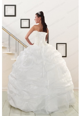 Most Popular White Strapless 2015 Quinceanera gowns with Beading