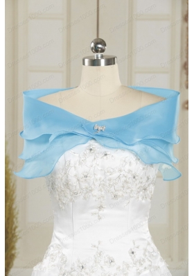 Pretty Aqua Blue 2015 Cheap Strapless Quinceanera Dresses with Beading