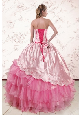 Remarkble Sweetheart Pink Quinceanera Dresses with Embroidery