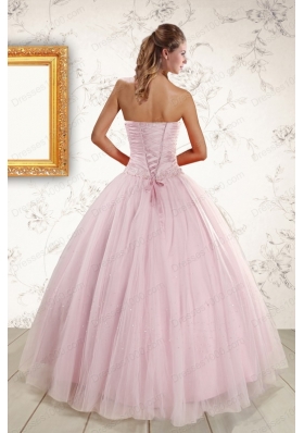 2015 Light Pink Strapless New Style Sweet 16 Dresses with Appliques