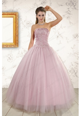 2015 Light Pink Strapless New Style Sweet 16 Dresses with Appliques