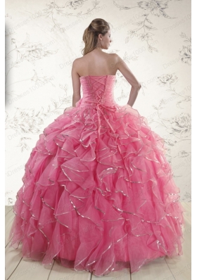 2015 New Style Beading Quinceanera Dresses in Rose Pink