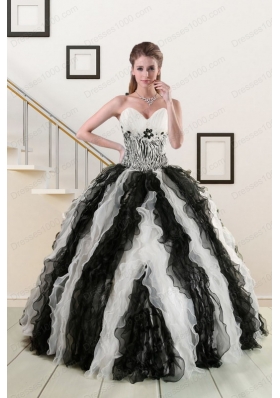 2015 New Style Black and White Quinceanera Dresses with Zebra and Ruffles