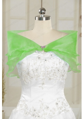 2015 New Style Puffy Strapless Appliques Quinceanera Dresses in Spring Green