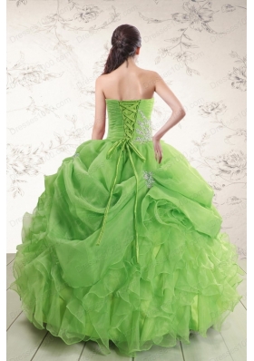 2015 New Style Puffy Strapless Appliques Quinceanera Dresses in Spring Green