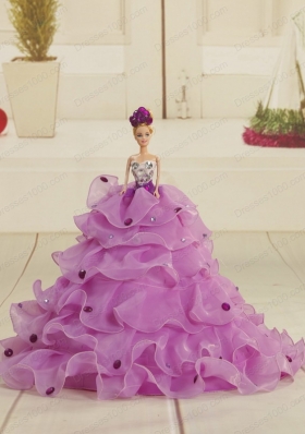 2015 New Style Purple Ball Gown Quinceanera Dress with Appliques and Ruffles