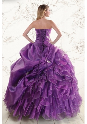 2015 New Style Purple Ball Gown Quinceanera Dress with Appliques and Ruffles