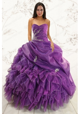 2015 New Style Purple Ball Gown Quinceanera Dress with Appliques and Ruffles