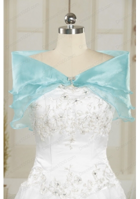 2015 New Style Strapless Beaded Quinceanera Dresses in Aqua Blue