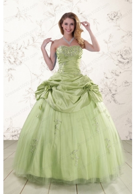 2015 New Style Sweetheart Beading Quinceanera Dress in Yellow Green