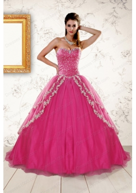 2015 New Style Sweetheart Rose Pink Quinceanera Dresses with Sequins and Appliques