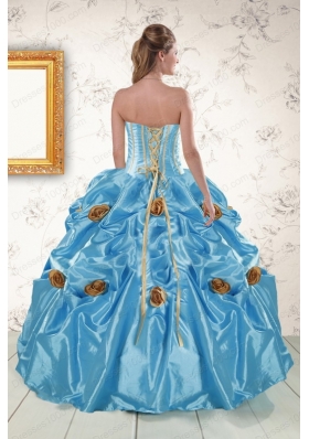 New Style Aqua Blue Quinceanera Dresses with Beading and Flowers