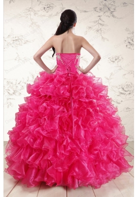 New Style Hot Pink Sweet 15 Dresses with Appliques and Ruffles