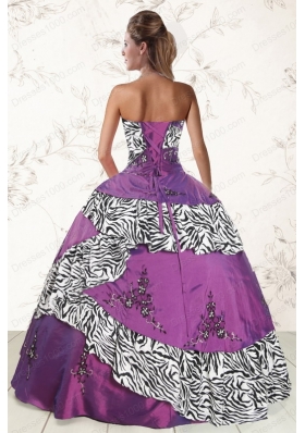 New Style Purple Quinceanera Dresses with Embroidery and Zebra