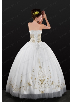 New Style White Strapless 2015 Quinceanera Dress with Beading and Embroidery