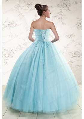 Most Popular Beading 2015 Quinceanera Gowns in Baby Blue