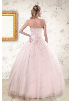 Most Popular Beading Ball Gown Quinceanera Gowns in Light Pink