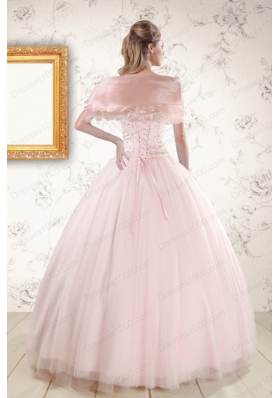 Most Popular Beading Ball Gown Quinceanera Gowns in Light Pink