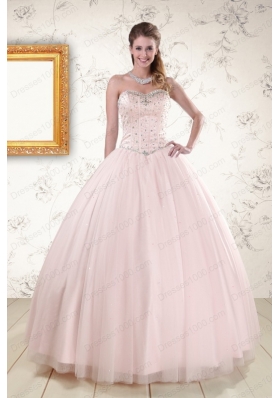 Most Popular Beading Ball Gown Quinceanera Gowns in Light Pink