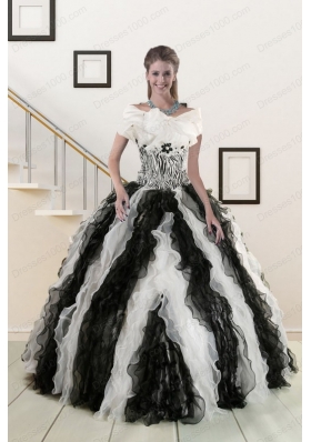 Most Popular Black and White Quinceanera Gowns with Zebra and Ruffles