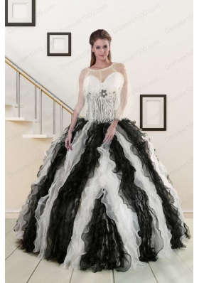 Most Popular Black and White Quinceanera Gowns with Zebra and Ruffles