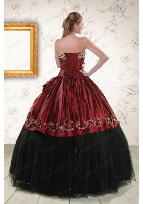 Most Popular Embroidery 2015 Quinceanera Gowns in Rust Red and Black