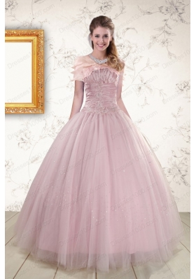 Most Popular Light Pink Strapless Elegant Quinceanera Gowns with Appliques