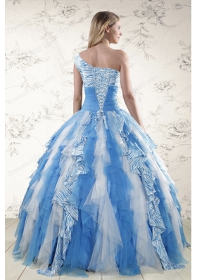 Most Popular Multi Color One Shoulder Printed Quinceanera Gowns for 2015