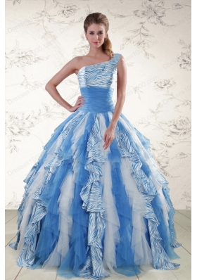 Most Popular Multi Color One Shoulder Printed Quinceanera Gowns for 2015