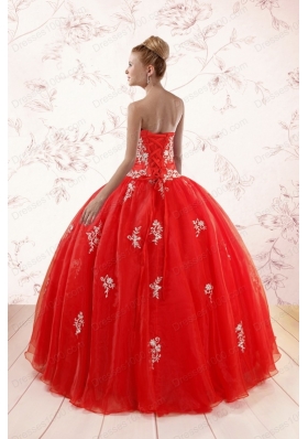 Most Popular Red Puffy Quinceanera Gowns with Appliques