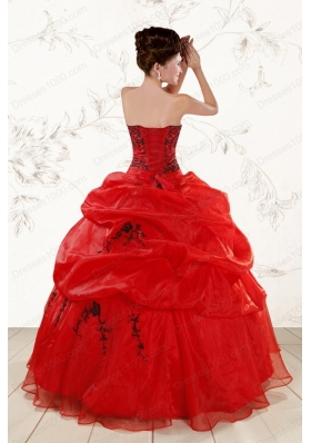 most popular Sweetheart Red Quinceanera Gowns With Applique for 2015