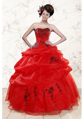 most popular Sweetheart Red Quinceanera Gowns With Applique for 2015