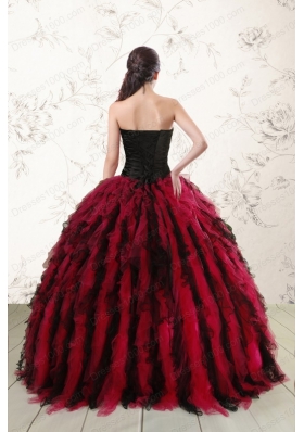 most popular Sweetheart Ruffles and Beaded Quinceanera Gowns in Red and Black