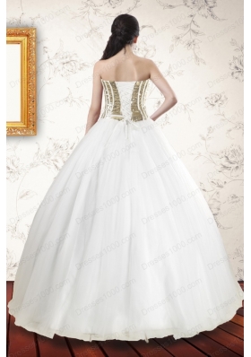 Most Popular Tulle Strapless Sequins White Quinceanera Gowns