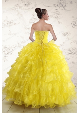 most popular Yellow Quinceanera Gowns with Beading and Ruffles