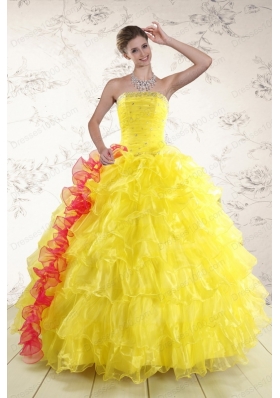 most popular Yellow Quinceanera Gowns with Beading and Ruffles