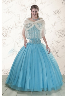 fashionable Ball Gown Beaded Quinceanera Dress in Baby Blue