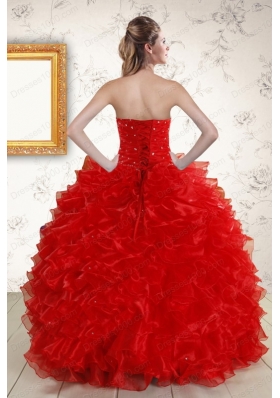 fashionable Ball Gown Sweetheart Red Quinceanera Dresses with Beading