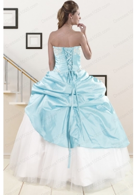 fashionable Blue and White Quinceanera Dresses with Beading and Pick Ups