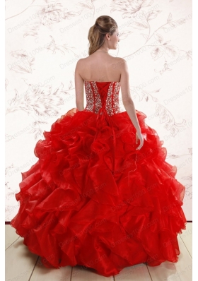 fashionable Red Quinceanera Dresses With  Beading and Ruffles for 2015